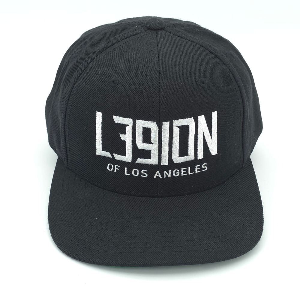 L39ION of Los Angeles Hat Cap Mens Snap Back Black Cycling Team Logo Flat Brim